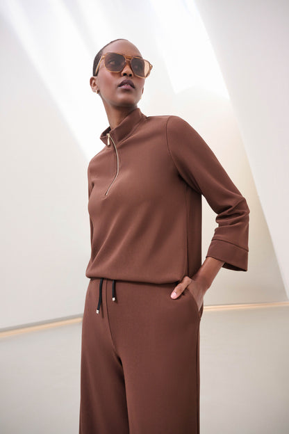 Ribbed Knit Half Zip Stand Collar Top. Style JR264602