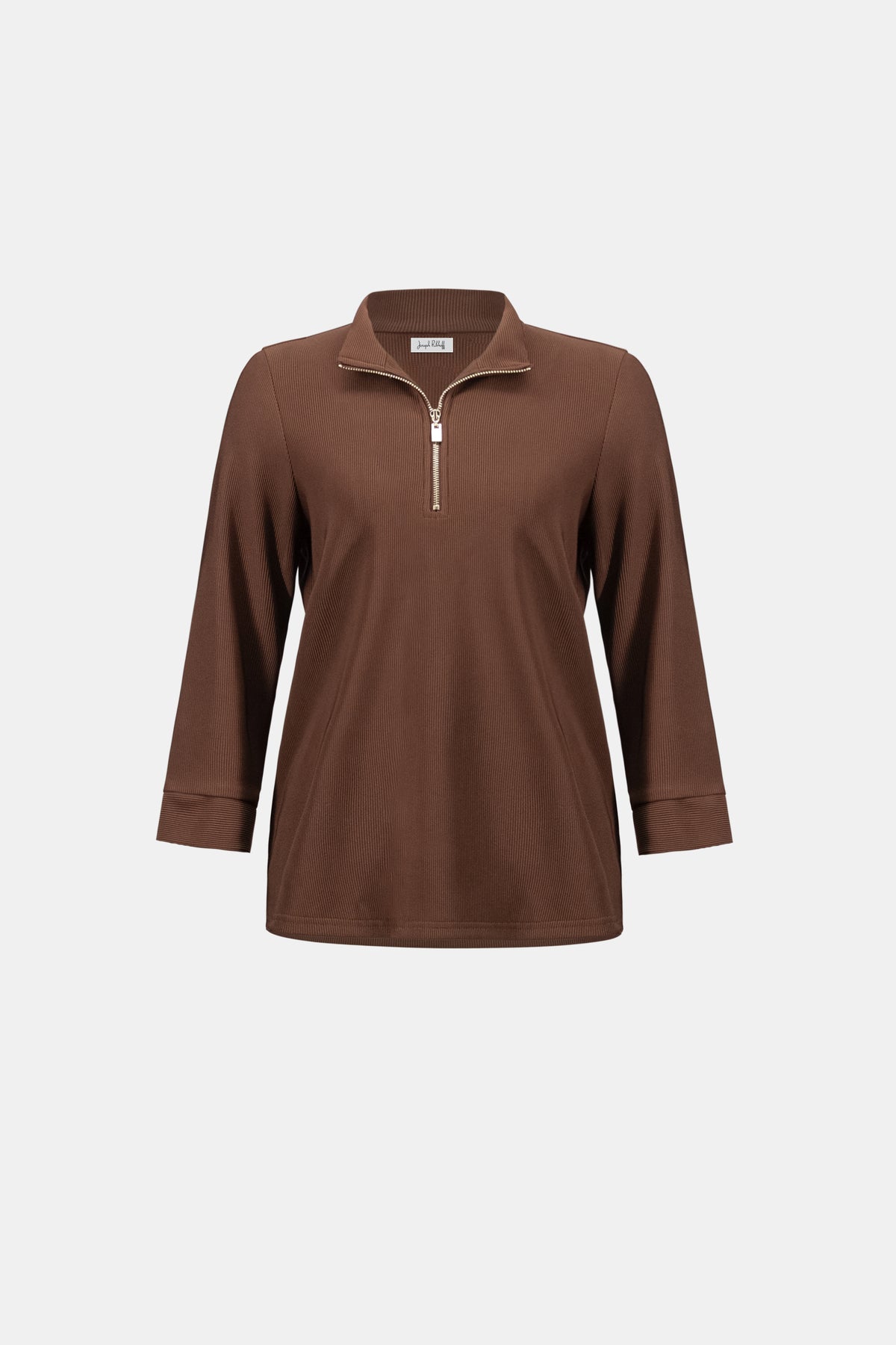 Ribbed Knit Half Zip Stand Collar Top. Style JR264602