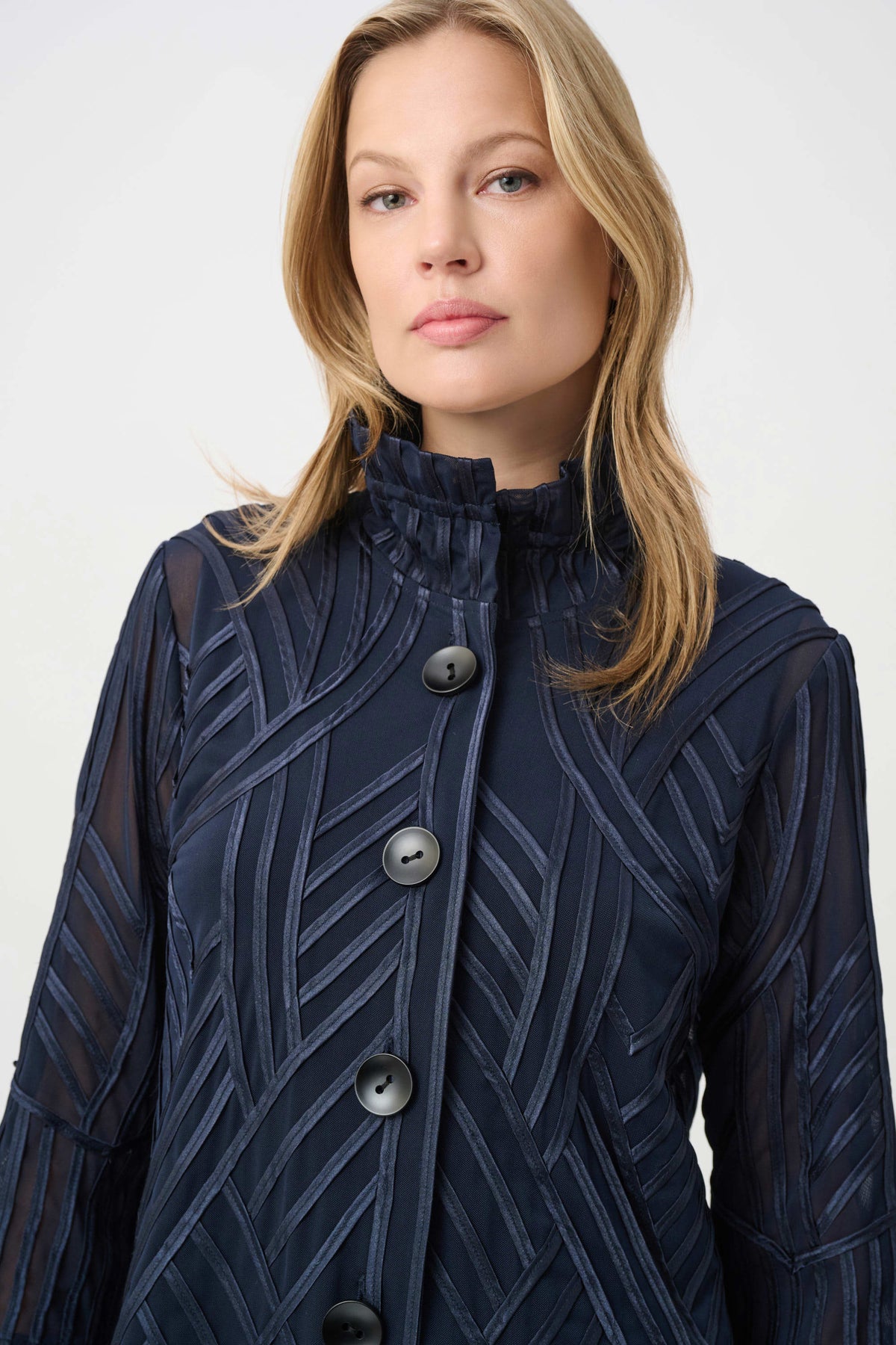 Duo Tone Soutache Button Front Jacket. Style JR264710