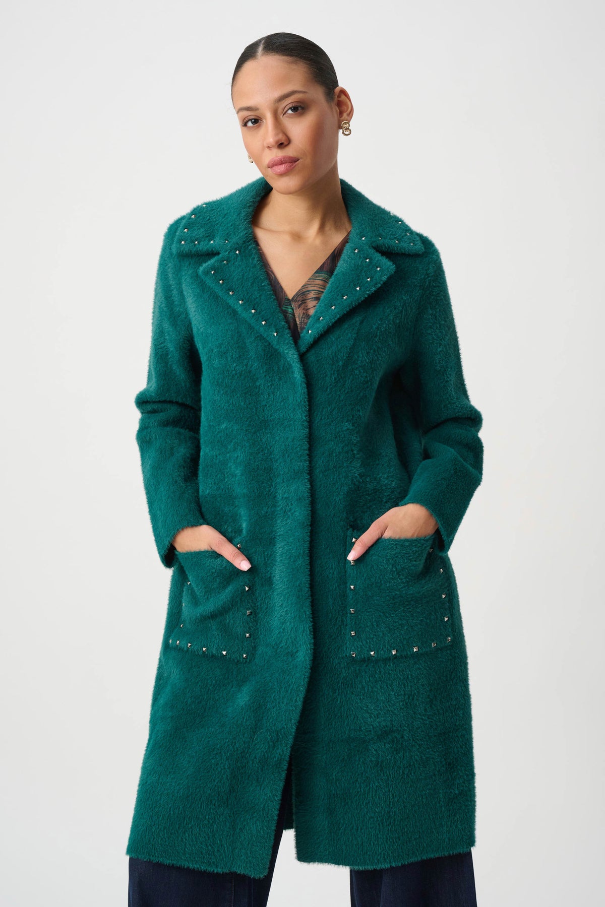 Stud Details Notch Lapel Collared Jacket. Style JR264921