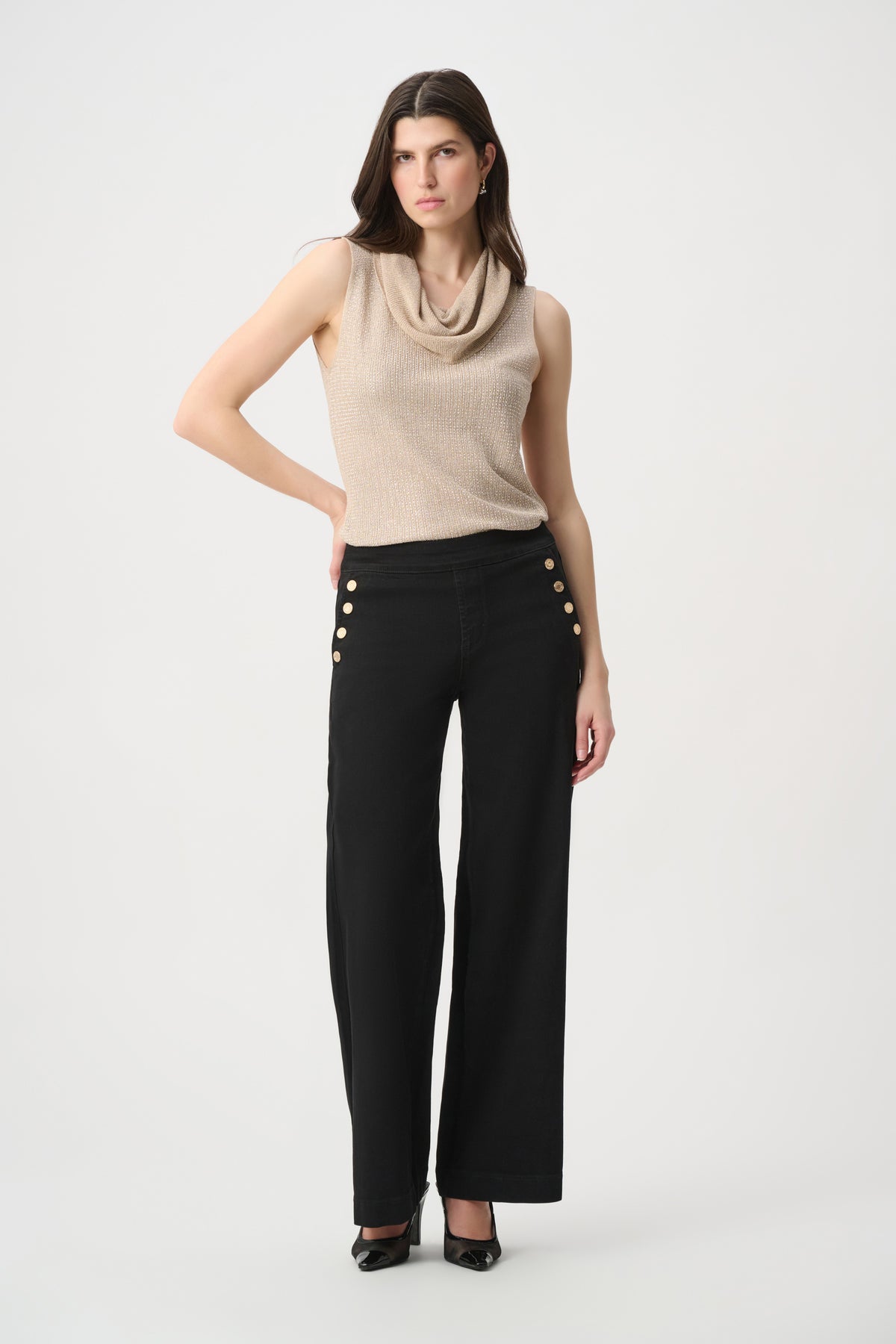 Cowl Neck All-Over Rhinestones Sleeveless Top. Style JR264929