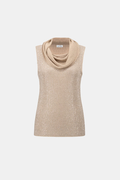 Cowl Neck All-Over Rhinestones Sleeveless Top. Style JR264929