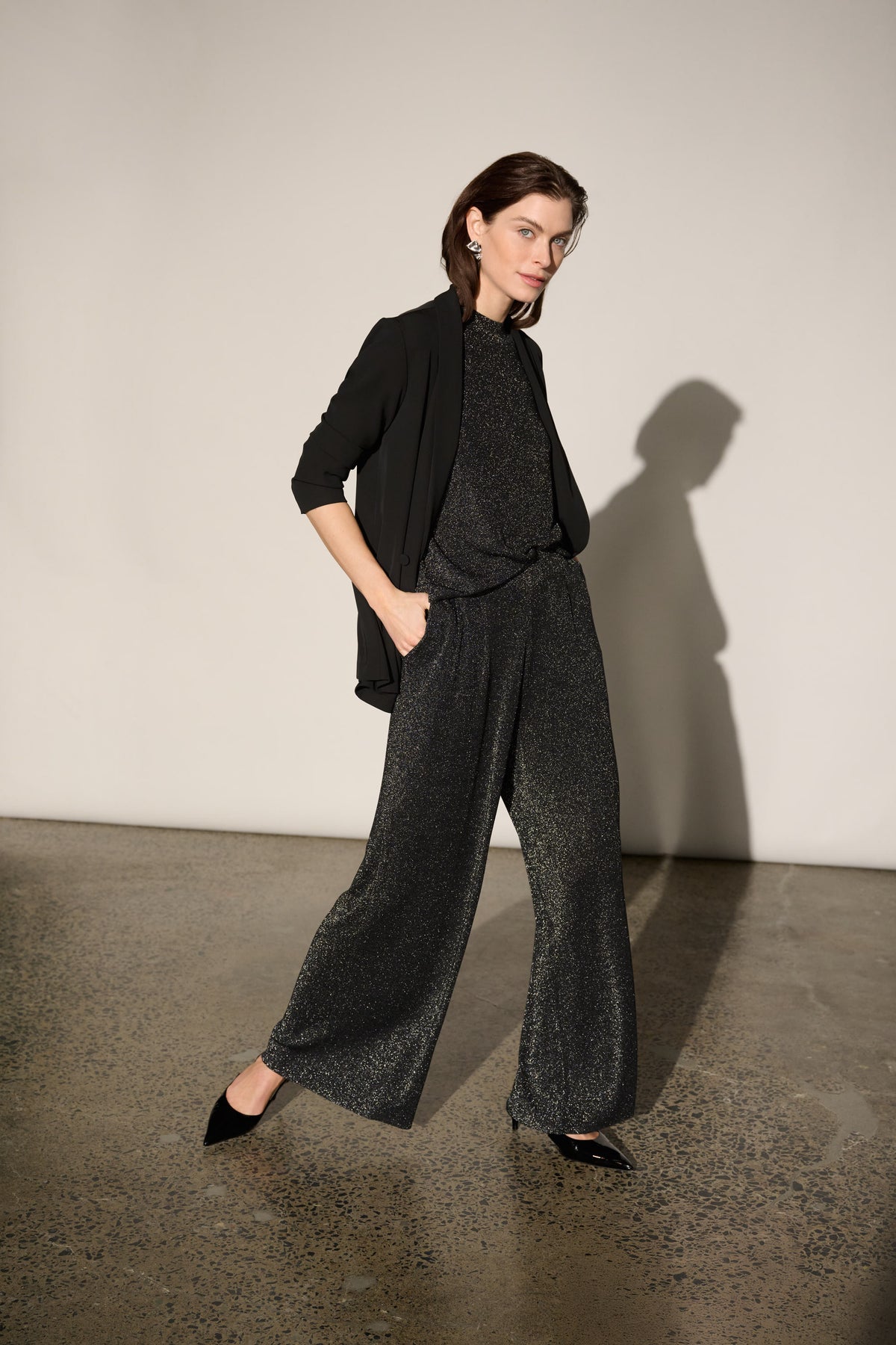 Lurex Shimmer Sweater Wide-Leg Pants. Style JR264942