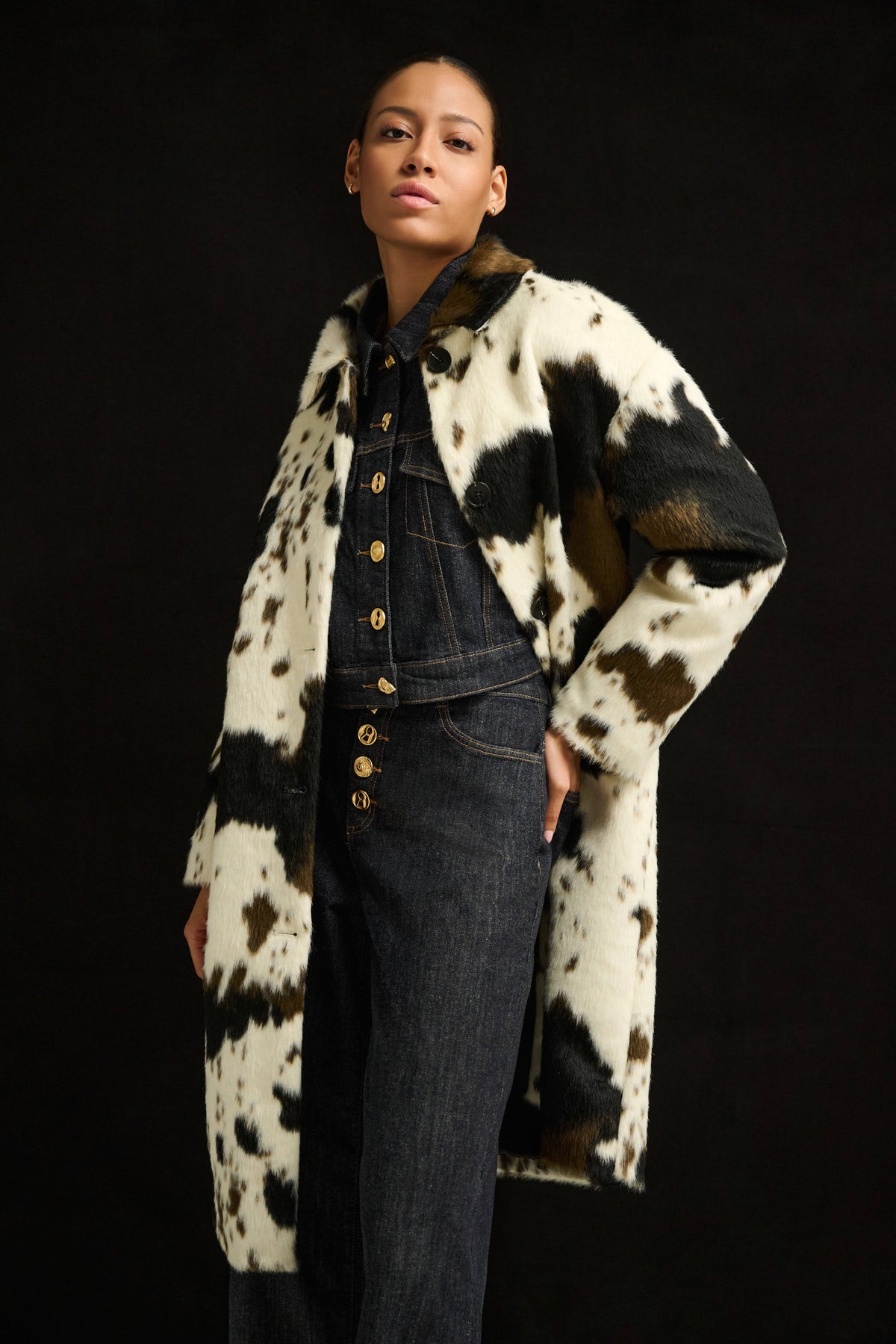 Faux Fur Cow Print Coat. Style JR264944