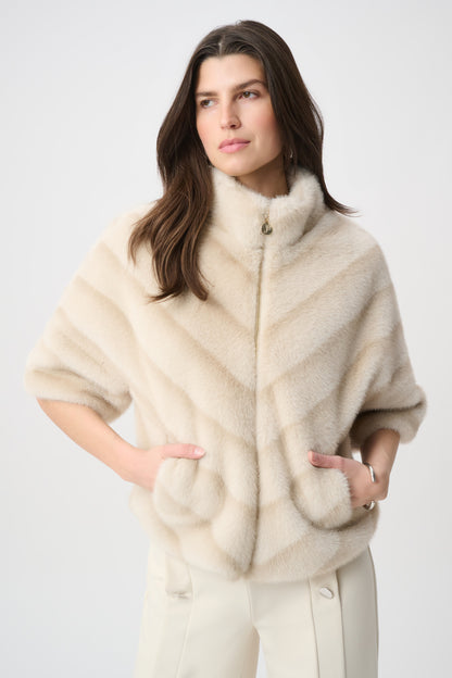 Chevron Print Faux Fur Jacket. Style JR264946