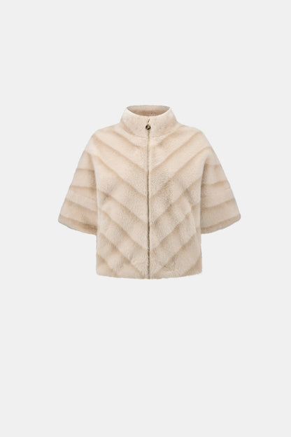 Chevron Print Faux Fur Jacket. Style JR264946