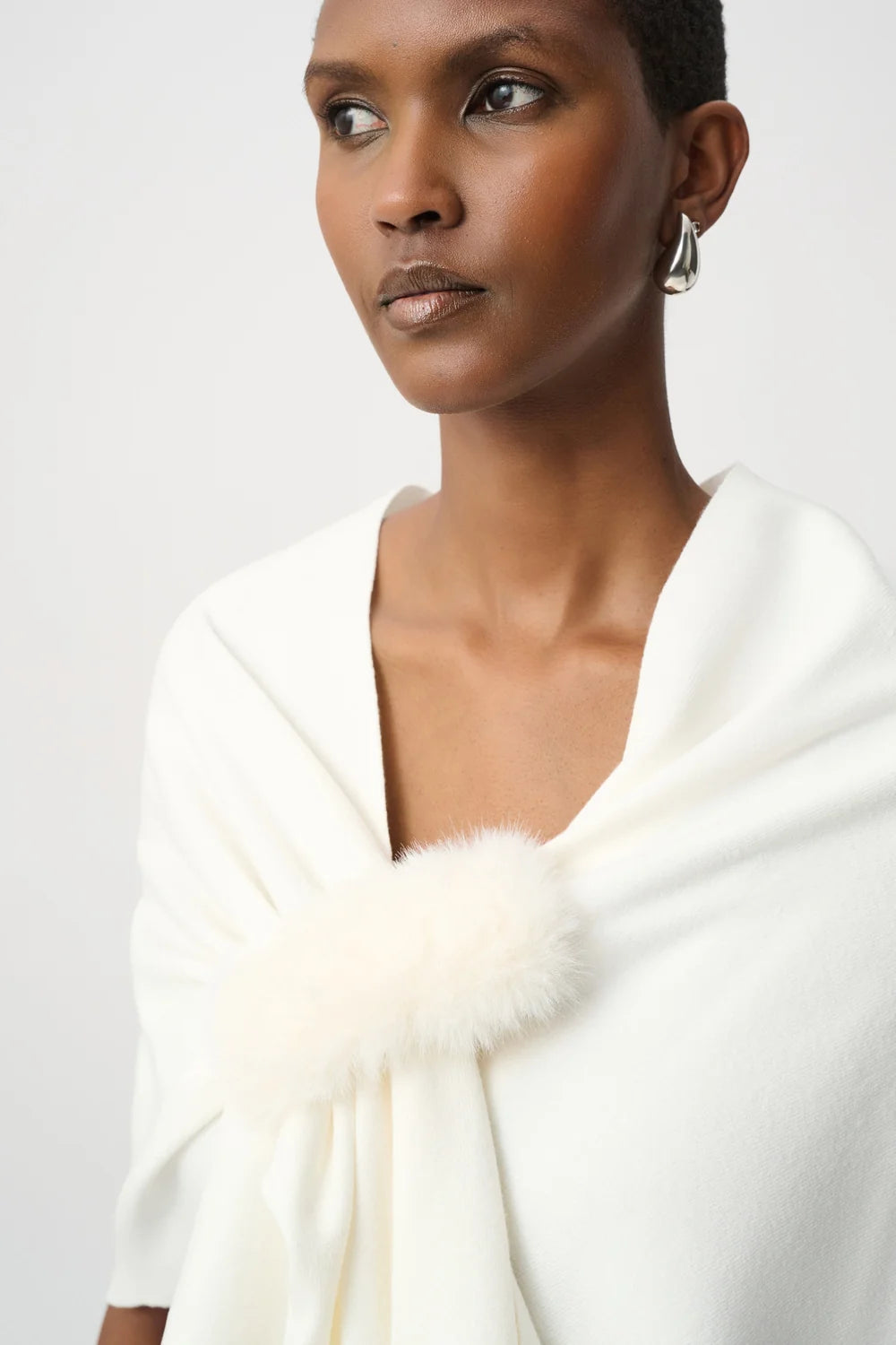 Draped Faux Fur Closure Cover-Up. Style JR264953