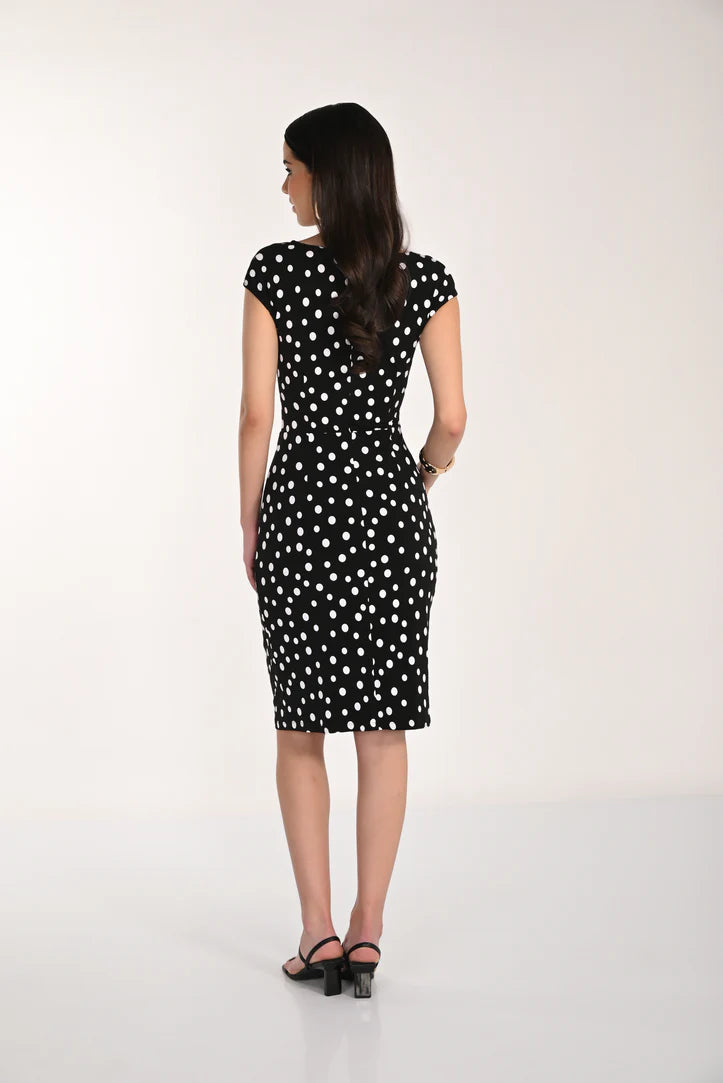 Cowl Neck Polka Dot Fitted Midi Dress. Style FL266103