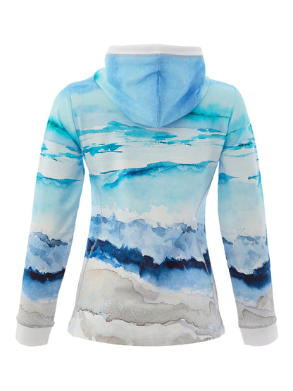 "Seascape" Artist Print Zip Front Hooded Jacket. Style DOLC26613