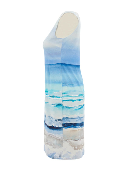 "Seascape 1" Artist Print Sleeveless Back Zip Dress. Style DOLC26615