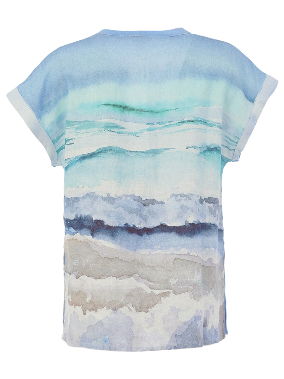 "Seascape 1" Artist Print Front Pleat Linen Top. Style DOLC26619