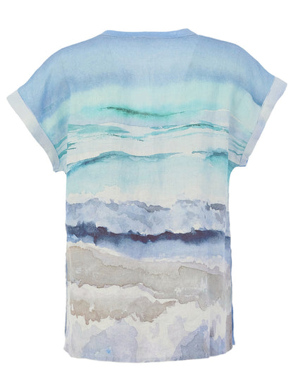 "Seascape 1" Artist Print Front Pleat Linen Top. Style DOLC26619