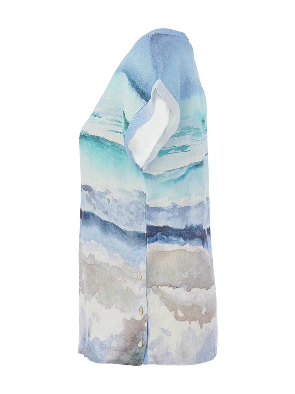 "Seascape 1" Artist Print Front Pleat Linen Top. Style DOLC26619