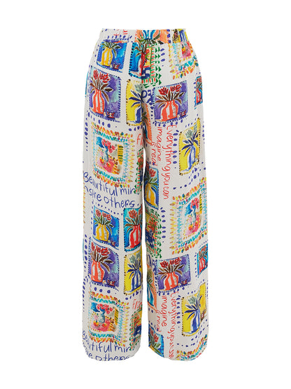"My Handmade Garden" Artist Print Pull-On Slit Hem Pants. Style DOLC26625