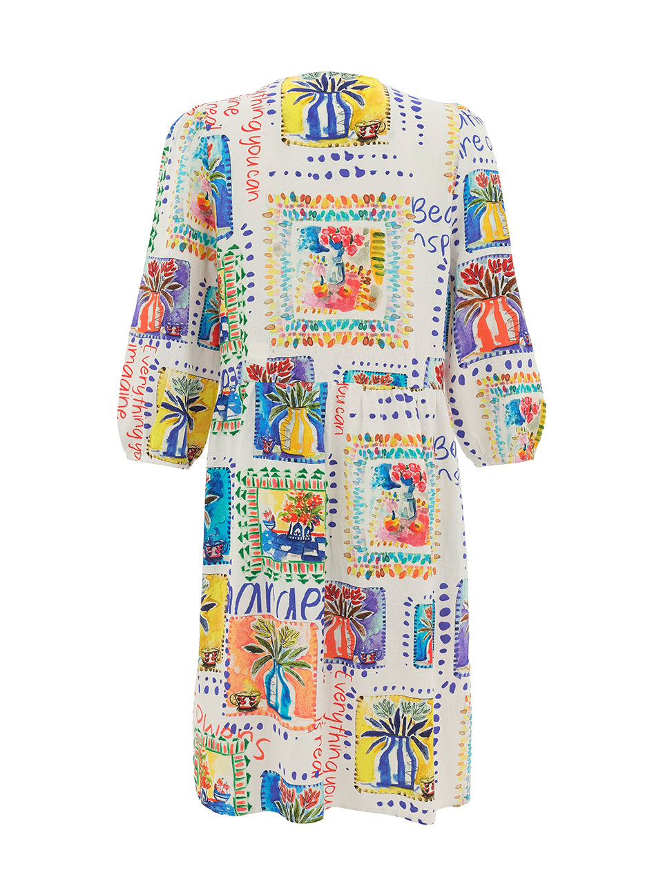 "My Handmade Garden" Artist Print Elastic Cuffs & V-Neck Dress. Style DOLC26626