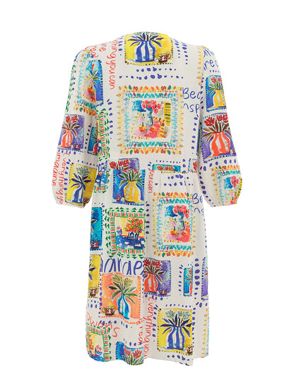 "My Handmade Garden" Artist Print Elastic Cuffs & V-Neck Dress. Style DOLC26626