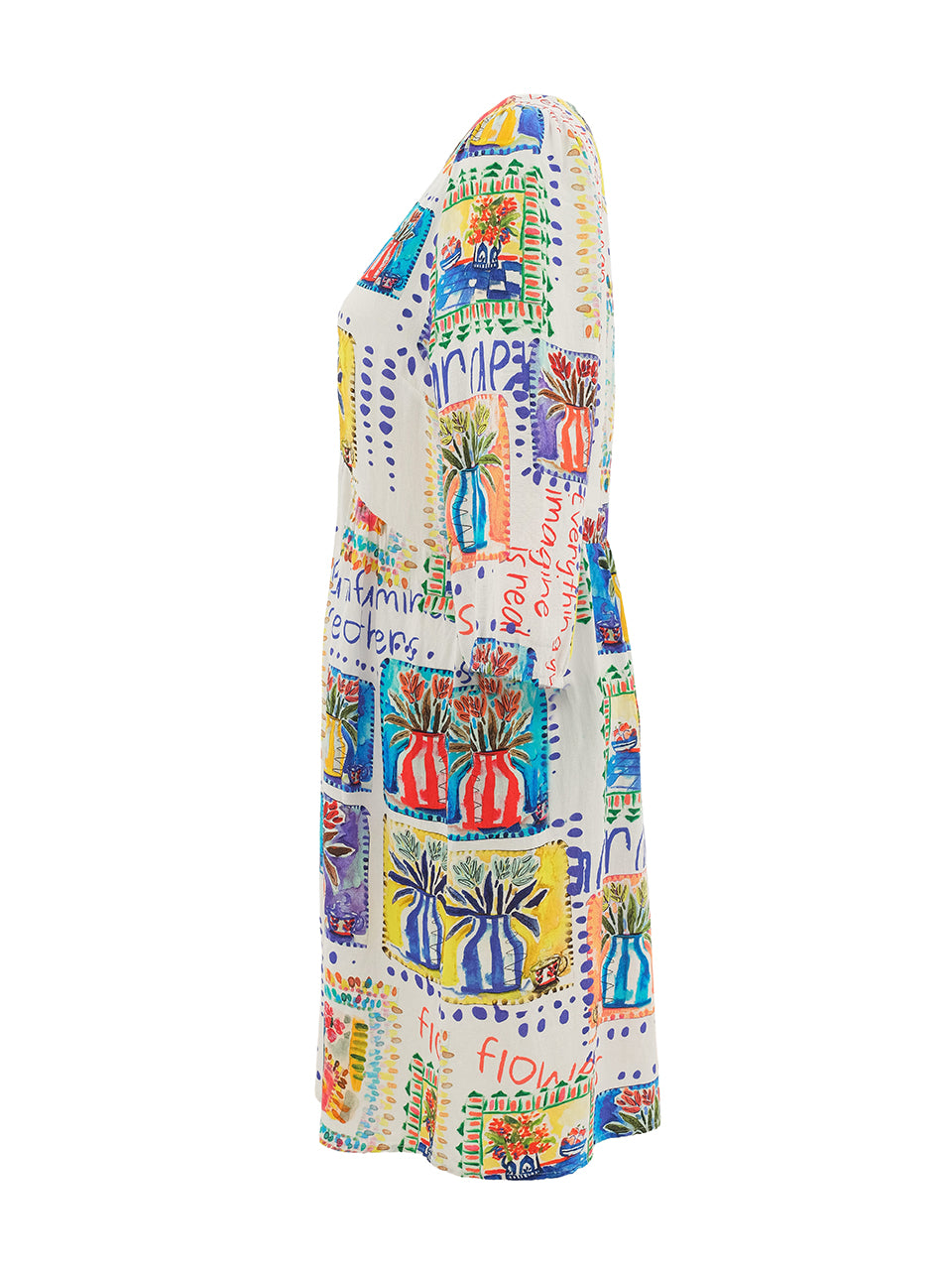 "My Handmade Garden" Artist Print Elastic Cuffs & V-Neck Dress. Style DOLC26626