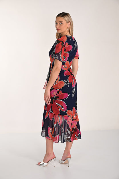 Chiffon Wrap Style Floral Print Dress. Style FL266440