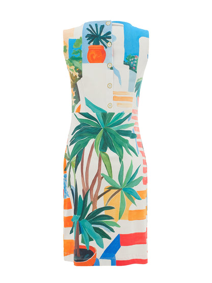 "Pots On The Stairs" Artist Print Sleeveless Straight Dress. Style DOLC26645