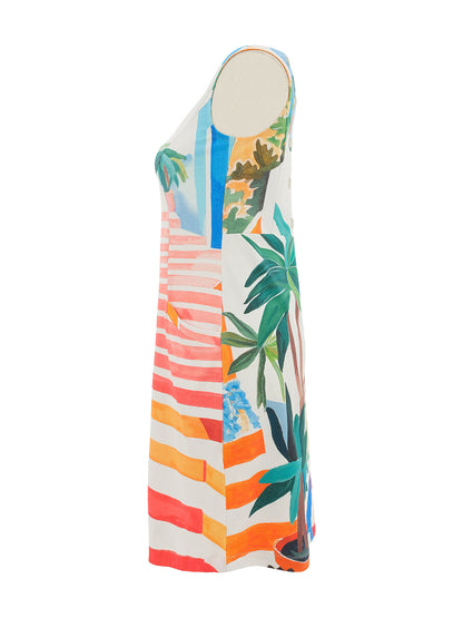 "Pots On The Stairs" Artist Print Sleeveless Straight Dress. Style DOLC26645