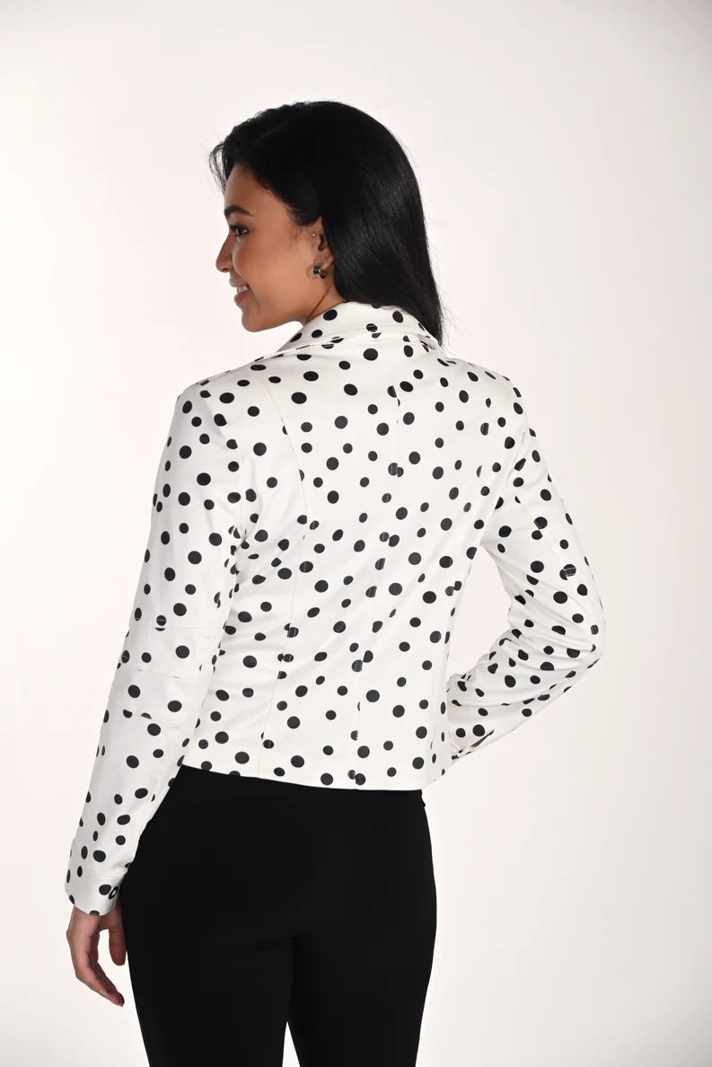 Moto Style Polka Dot Cropped Structured Jacket. Style FL266511