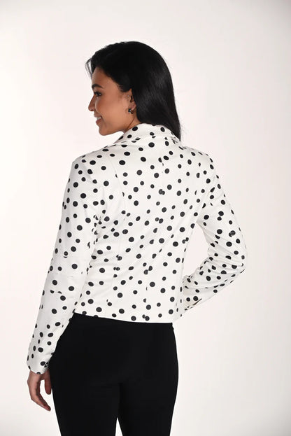 Moto Style Polka Dot Cropped Structured Jacket. Style FL266511