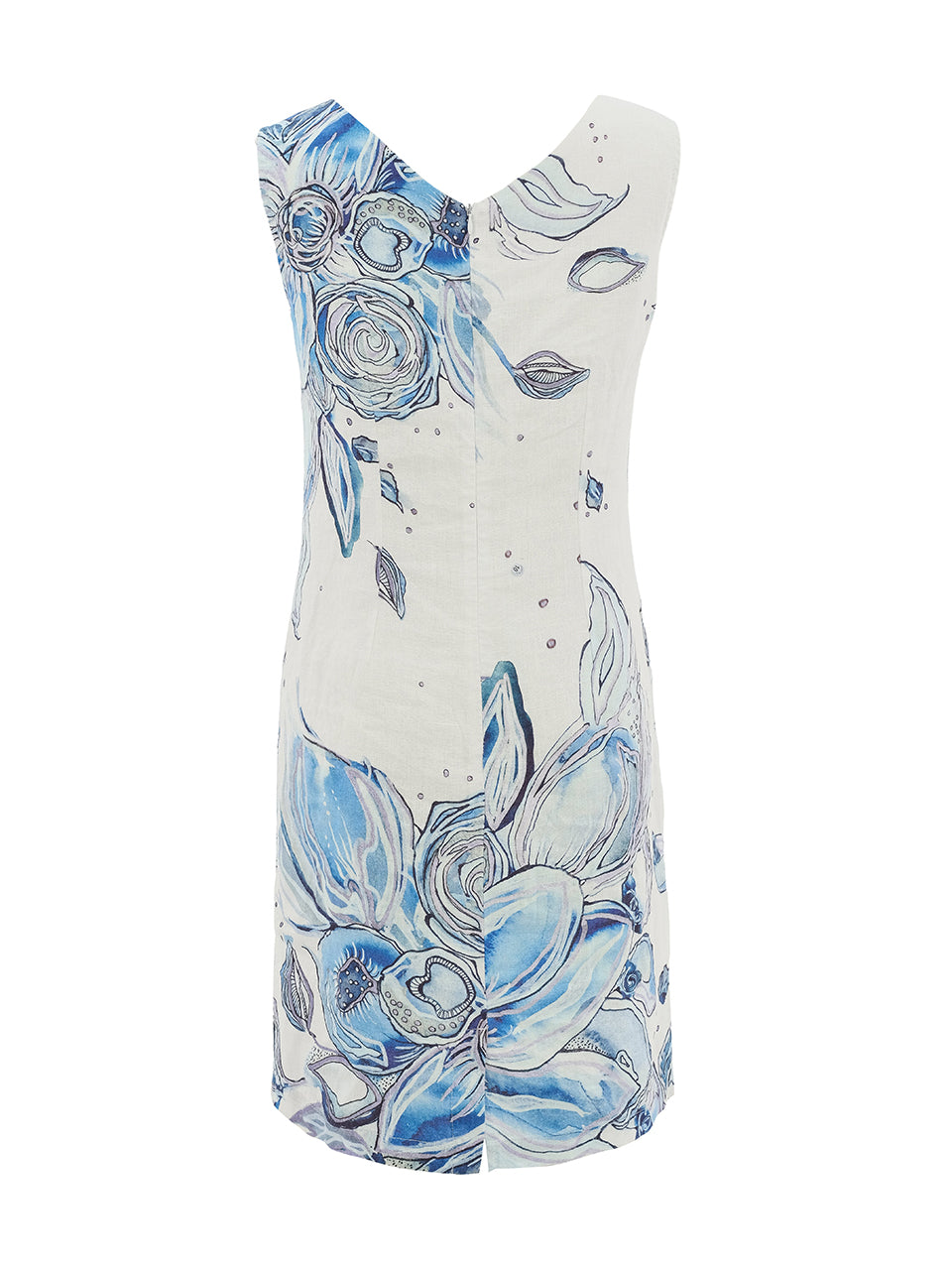 "Blue Flowers" Artist Print Back Zipper Sleeveless Dress. Style DOLC26653