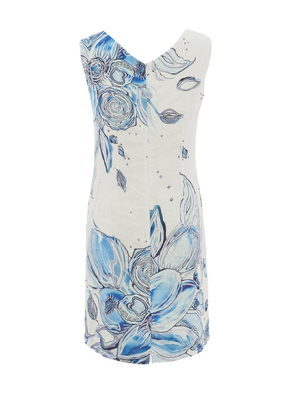 "Blue Flowers" Artist Print Back Zipper Sleeveless Dress. Style DOLC26653
