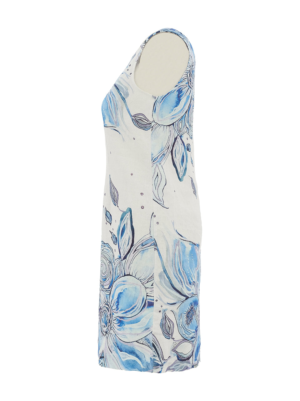 "Blue Flowers" Artist Print Back Zipper Sleeveless Dress. Style DOLC26653