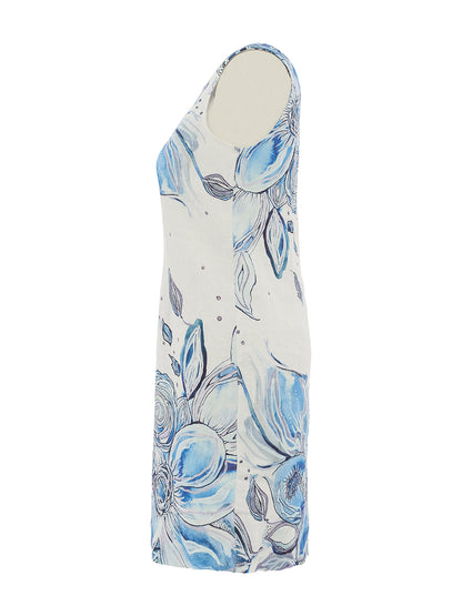 "Blue Flowers" Artist Print Back Zipper Sleeveless Dress. Style DOLC26653