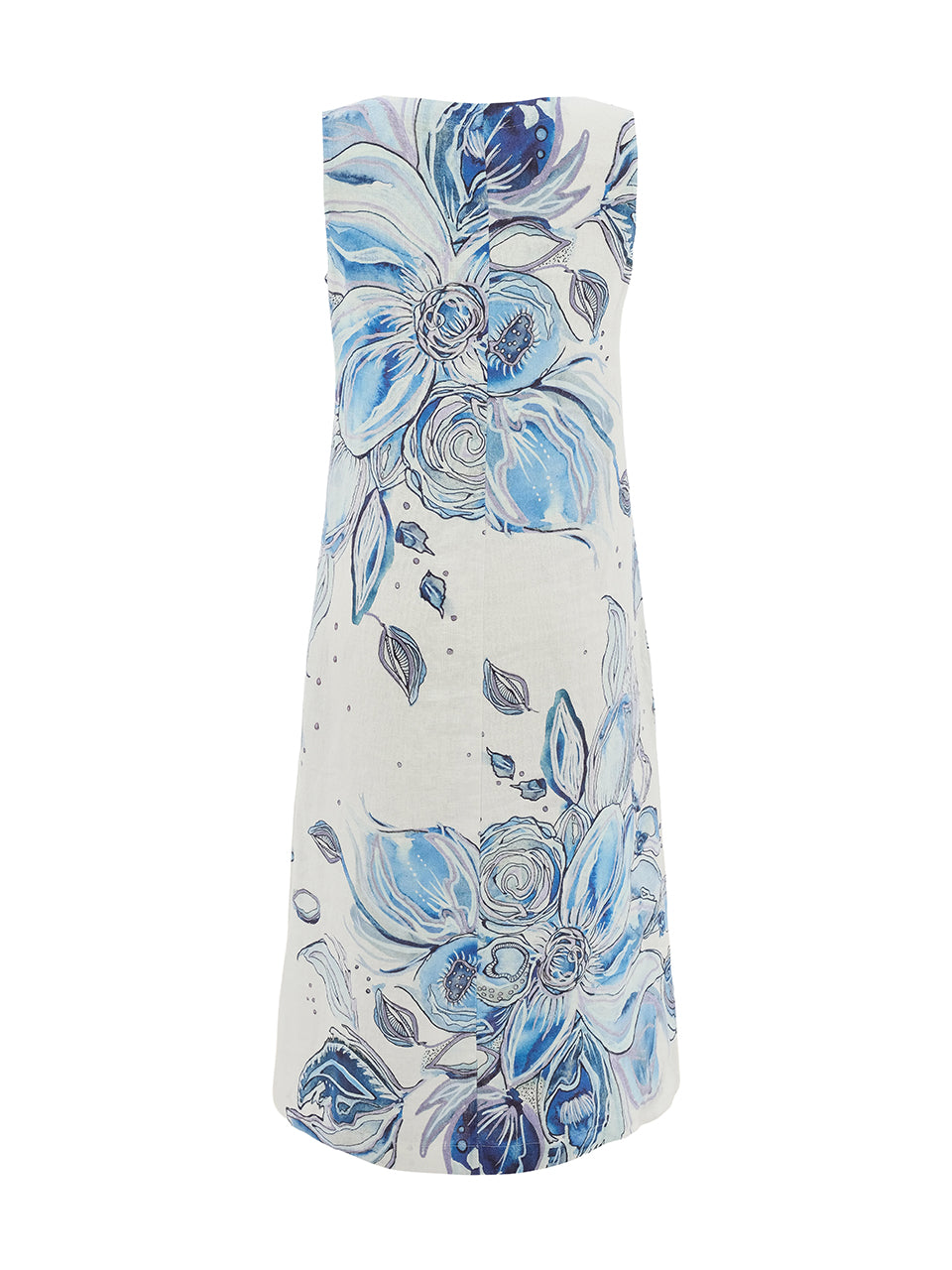 "Blue Flowers" Artist Print V-Neck Sleeveless Dress. Style DOLC26654