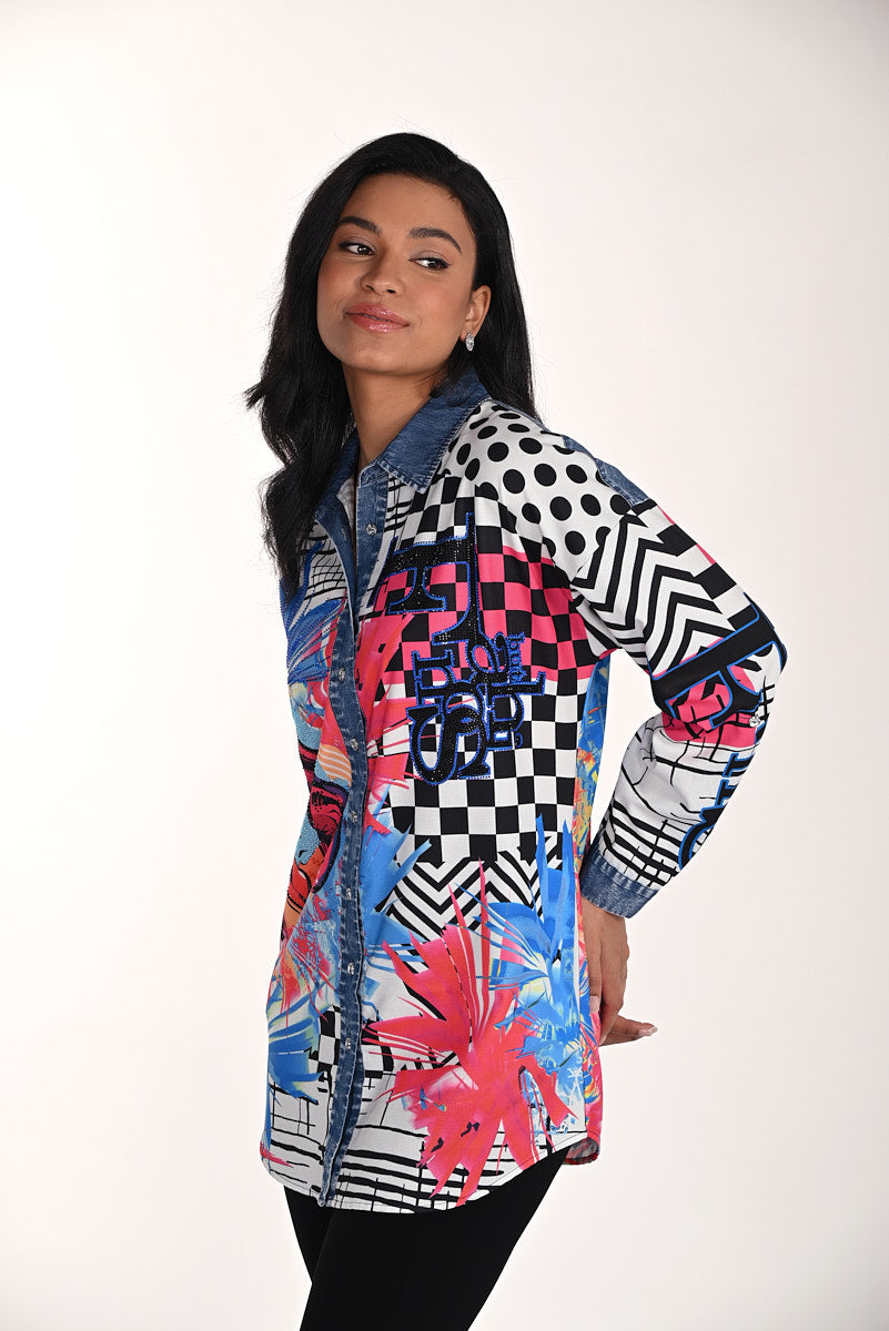 Abstract Print Button Closure Shirt. Style FL266560