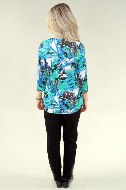 3/4 Sleeve Leaf Print Round Neck Top. Style MT26S266