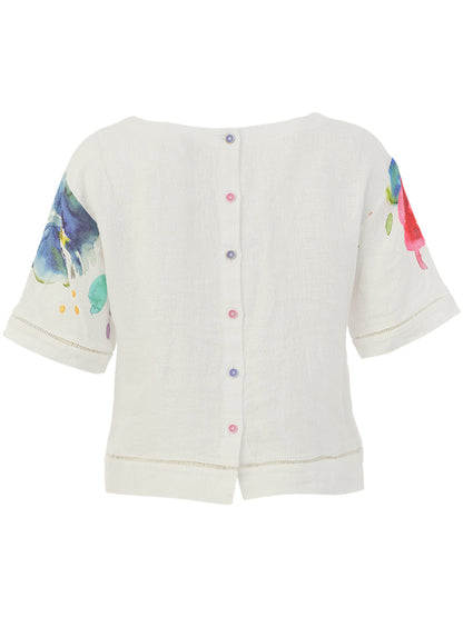 "Spring Delight" Artist Print Button-Up Back Top. Style DOLC26700