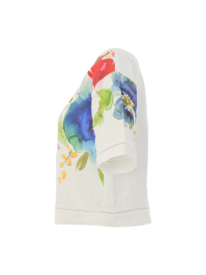 "Spring Delight" Artist Print Button-Up Back Top. Style DOLC26700