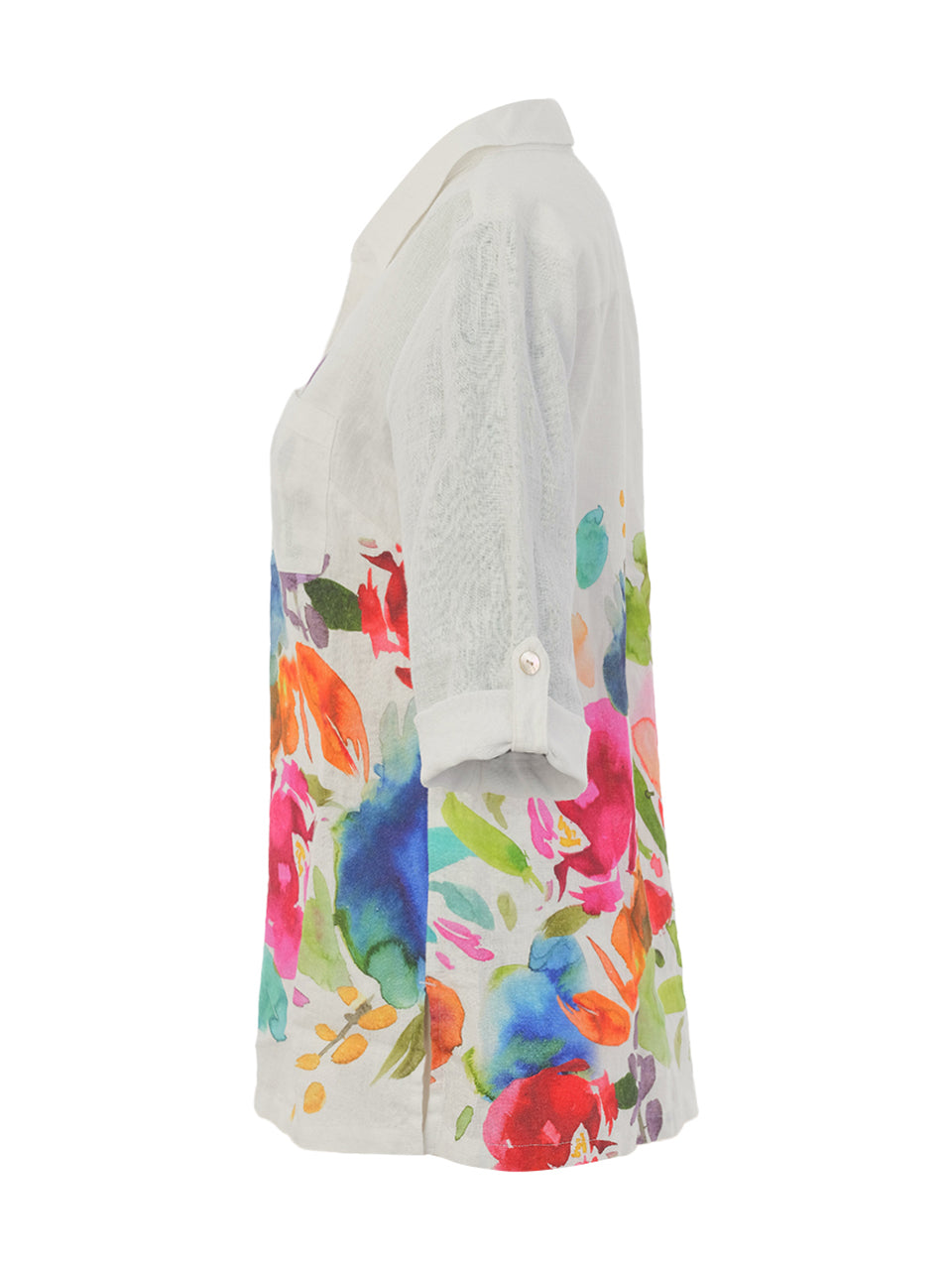 "Spring Delight" Artist Print 3/4 Roll-Up Sleeves Blouse. Style DOLC26702