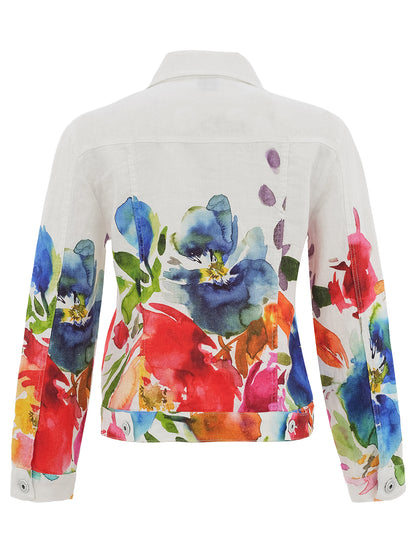 "Spring Delight" Artist Print Structured Linen Jacket. Style DOLC26705