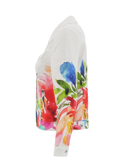 "Spring Delight" Artist Print Structured Linen Jacket. Style DOLC26705