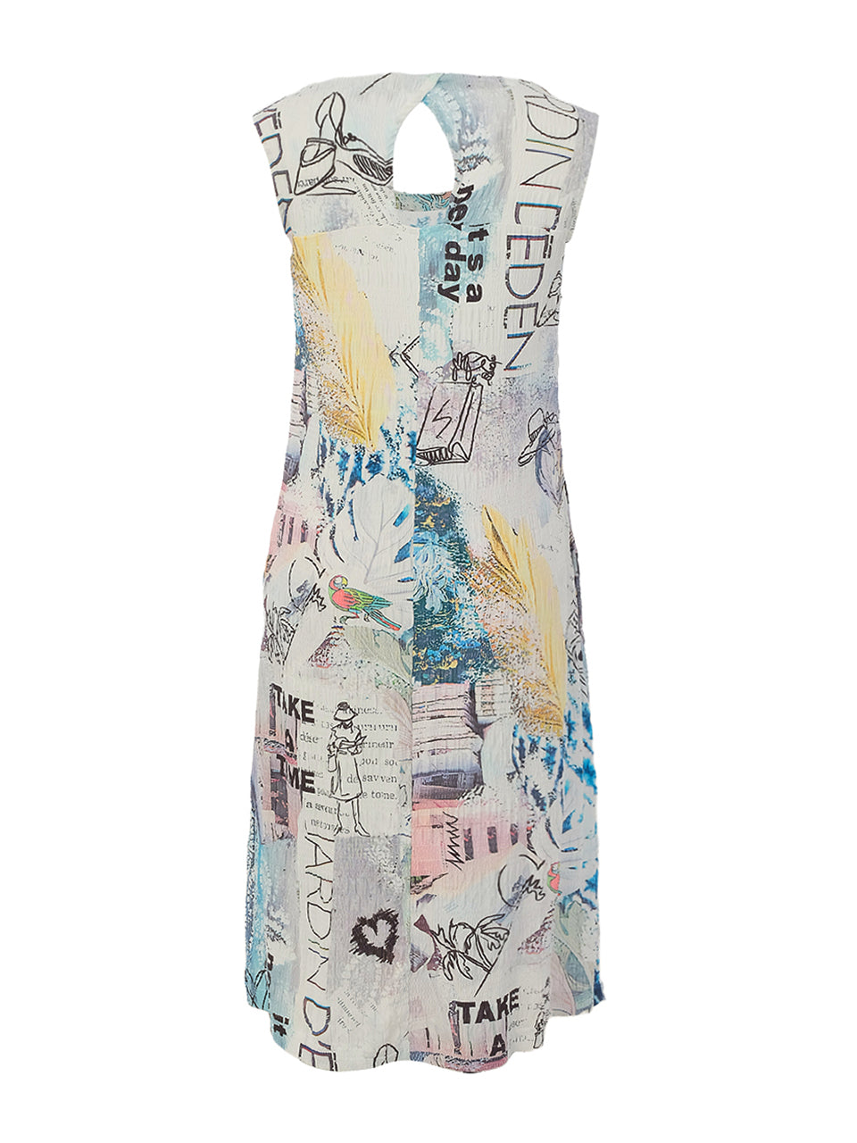 "Collage 46" Artist Print Sleeveless Keyhole Detail Dress. Style DOLC26744