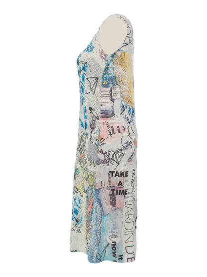 "Collage 46" Artist Print Sleeveless Keyhole Detail Dress. Style DOLC26744