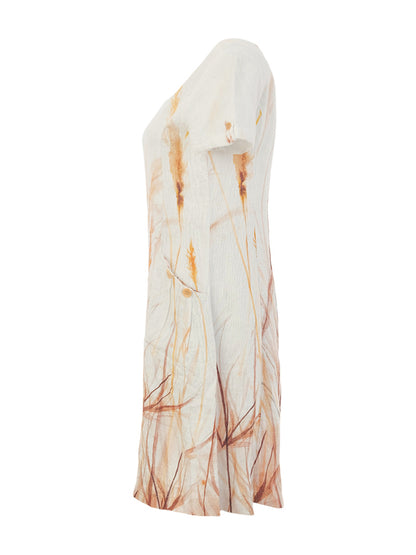 "Reeds By The Shore" Artist Print Short Sleeve Zip Back Dress. Style DOLC26753