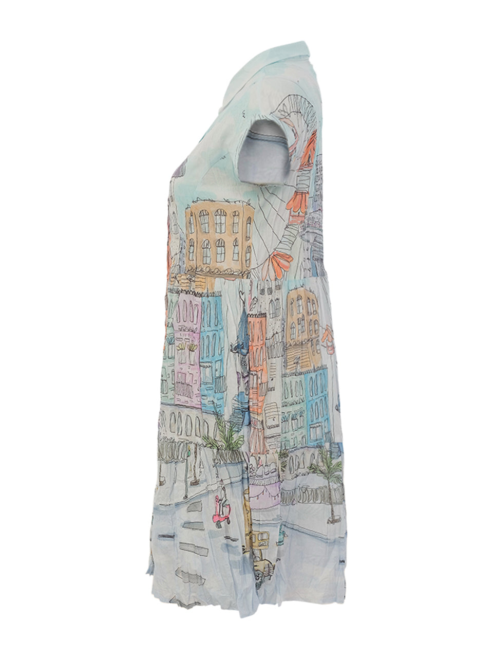 "City Circus" Artist Print Button Front Short Sleeve Dress. Style DOLC26763