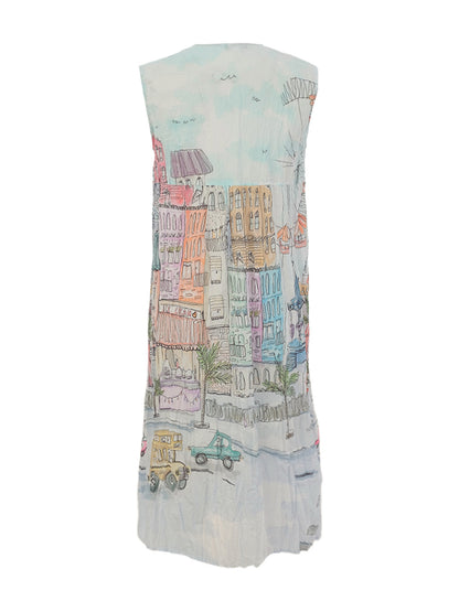 "City Circus" Artist Print Sleeveless V-Neck Dress. Style DOLC26764