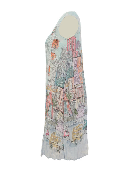 "City Circus" Artist Print Sleeveless V-Neck Dress. Style DOLC26764