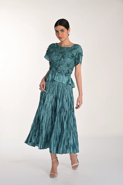 Silk Pleated & Textured Fabric Two Piece Set. Style FL268521