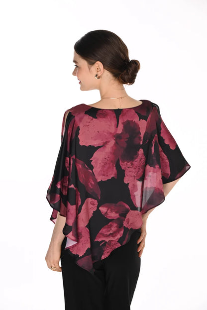 Chiffon Poncho Floral Overlay Top. Style FL269266