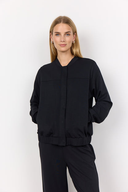 Black Button Front Bomber Jacket. Style SOYA4PF26942