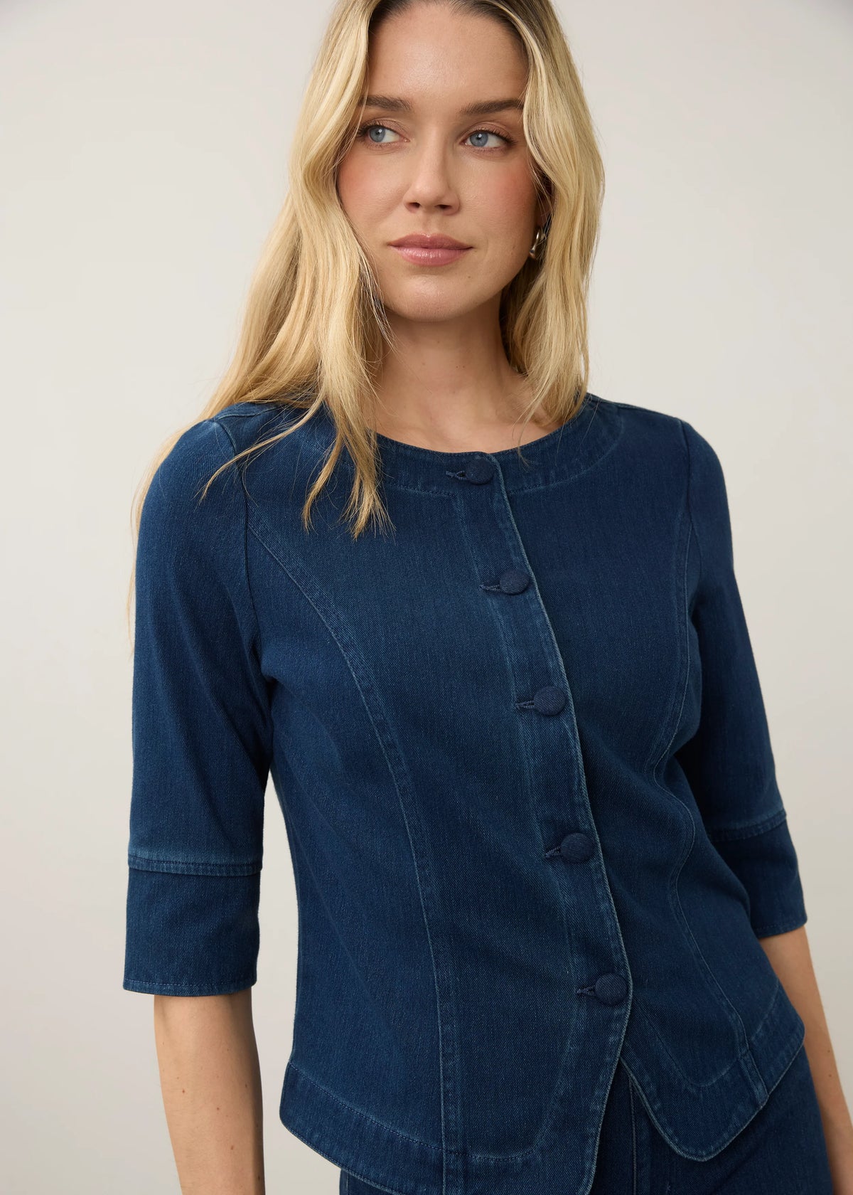 Lightweight Button Front Denim Look Jacket. Style FD7023131
