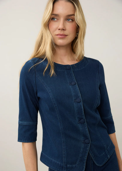 Lightweight Button Front Denim Look Jacket. Style FD7023131