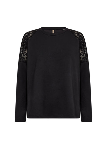 Black Shoulder Lace Detail Pull-Over Sweater. Style SOYA4F27267